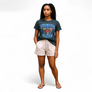 FAHERTY Arlie Day Linen Blend Cuffed Short In Gray Stone Women's Sz M